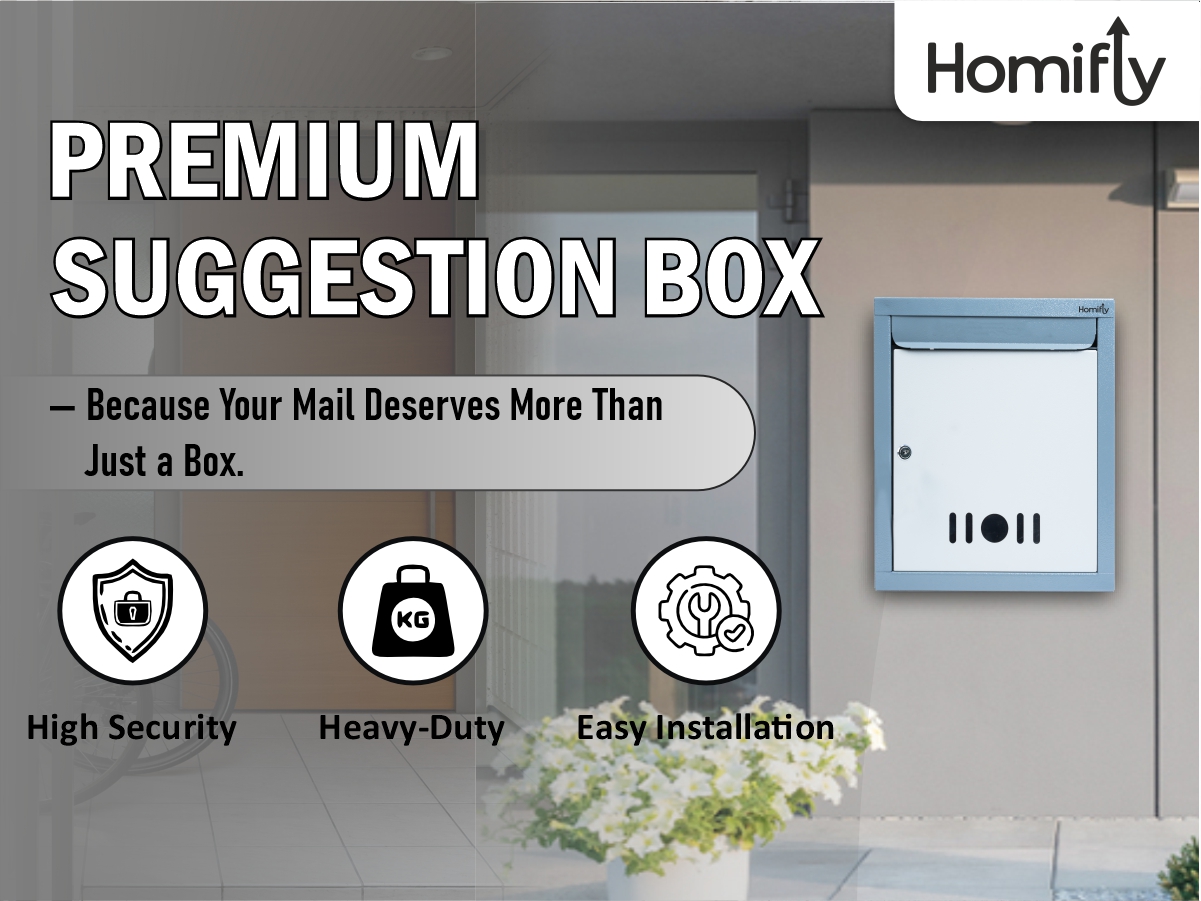 HOMIFLY Wall Mount A4 Size Letter Box/Mail Box/Suggestion Box/Complaint Box for Office/Post Box for Home gate with Clear Window View and Secure Key Lock - (Grey)