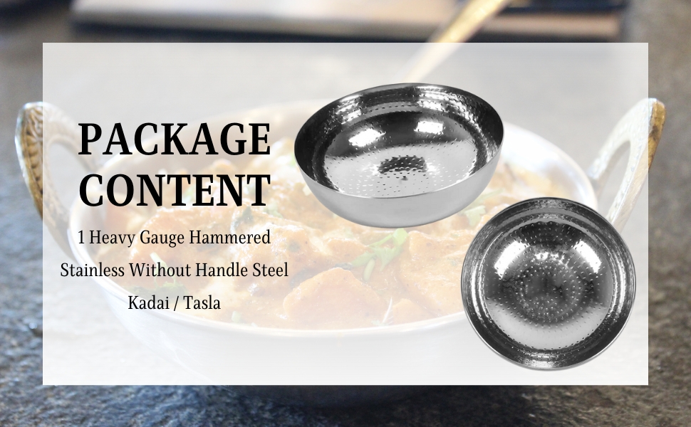 KC Sandwich Alsó nehéz gumi rozsdamentes acél Hammered Tatla, Kezelés nélkül Kadhai Cookware (1500 ML)