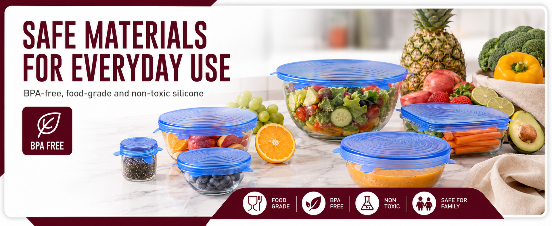 Carrot - Silicone Stretch Lids, Multi Size Reusable Silicone Lids Food And Bowl Covers, Dishwasher And Freezer Safe (Color May Vary) (Pack Of 6 Pcs), 10x10x2 Cm