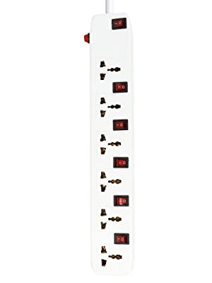 FEDUS 13 Feet Long Extension Board Extension Box | Spike Guard 6 Socket 6 Switch Junction Box with Switch, Extension Cords Cord, Spike Buster, Extension Board with 4m Wire (6 Socket 6 Switch), White