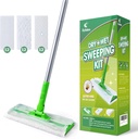 Eyliden Sweeper Mop with 36 Refills - 3 Types of Disposable Dry & Wet Cloths | Lock-Tight Design No Lost Pads, Universal Refills, Multi-Surface Sweeping Starter Kit for Pet Hair, Dust, Floor Cleaning