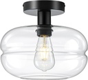 Semi Flush Mount Ceiling Light Fixture, 10-1/2 Inch Clear Glass Shade, Black Modern Vintage 1-Light E26 Socket Ceiling Light for Hallway Entryway Kitchen Sink Bedroom Bathroom