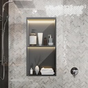 24 x 12 Inch LED Light Shower Niche Stainless Steel Niche No Tile Needed with Light Double Layer Recessed Wall Niche Insert Shower Niche Shower for Bathroom Storage(Black)