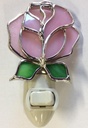 Pink Rose Stained Glass Night Light – Decorative Floral Accent Lamp – Plug-in Night Light for Hallway, Bedroom, Bathroom, Kitchen – Tiffany-Style Glass Flower Light