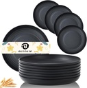 Wheat Straw Dinner Plates Set of 8, 10 Inch Black, Lightweight & Unbreakable, Microwave & Dishwasher Safe Kids Plates
