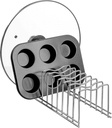 Pot Lid Organizer for Cabinet, Pan Rack Holder, Kitchen Organizer for Plates & Bakeware - Silver, Space Saving, Vertical Storage