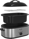 Turkey Roaster 20 Quart, Electric Roaster Oven with Self-Basting Lid, Removable Pan and Rack, Full-Range Temperature, Powerful 1450W Stainless Steel Roaster Oven, Silver