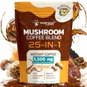 Mushroom Coffee Organic Instant Coffee, 25-in-1, Third-Party Tested Keto Friendly Lions Mane Supplement with Functional Mushrooms – Shiitake, Reishi, Lion’s Mane & More | Smooth, Rich Flavor - 90 Servings