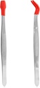 2pcs Stainless Steel Tweezers with Non Slip Rubber Sleeve Straight Flat & Curved Tips, Rubber Coated Tipped/Ended Tweezers for Jewelry Gem Stamp Bead Crafts Diamond Crystals Industrial Pick up Tools
