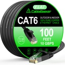 Cat 6 Ethernet Cable 100 ft, Indoor&Outdoor, High Speed 10Gbps Internet Network, Pure Copper Flat Ethernet Patch Cable Long, Computer LAN Cable with Clips & Straps for Router, Modem, PS4/5, Black