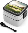 Stackable Double-Layer Bento Box Beach Golf Course Adults Lunchbox With Spoon Cute Japanese Bento Box Dishwasher Safe for Work Travel Dining Outc