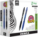 Zebra Pen Z- Grip visszahúzható golyóstoll, közepes pont, 1, 0mm, 24 fekete és 24 kék tintás toll, 48 darabos ömlesztett csomagolás