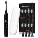 Kingheroes Electric Fogkefe Set, 8 Brush Heads & Travel Case, 4 Modes 2 perc épített Smart Timer, Egy töltés 60 napig, 42000 VPM Motor (Black)