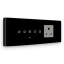 IOTICS Smart Wifi Switch Board: 4 x Switch & 1 Smart Plug Module. Touch Control, Remote, App Control. Hangvezérlő Alexa & Assistant. Smart Touch switch Board Háztartási automatizáláshoz (fekete)
