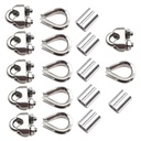 304 Stainless Steel Wire Rope Accessory Set M6 Cable Clamp Silver Thimble and Aluminum Criking Loop for 1 / 4 Inch Wire Rope Cable Thimbles Rigging