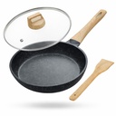 Egész életen át tartó Die- öntött Fry Pan 24 cm-es üveg Lid & Fa Spatula 124; 1,3Ltr, 0,75kg Pan Waste 124; Gas Stove és Induction Friendly 124; Non- Stick Pre- Szezonált 100% Toxin & Teflon Free & Durable Faship 124; Skillet for Cooking