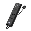 Portronic Power Plate II Extension Board - 1500W - 3 USB Ports, 3 Power Sockets, Overload Protection, Eco-Friendly, 2M Cord Length (Black)