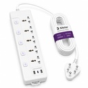 AILKIN DarkWoof 2500W/240V Extension Board with 5 Universal Sockets, 2 USB and Type C Fast Charging Ports [1 Year Warranty], Individual Switches, Light Indicator, Military Grade 3M Long Cable