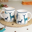 The Earth Store Stag Blue Coffee Mugs Set of 2 to Gift to Best Friends, Coffee Mugs, Microwave Safe Ceramic Mugs,(300 ml Each)