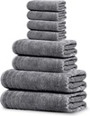 Tens Towels Pack of 8 Towels Set, 2 Extra Large Bath, 2 Hand, 4 Washcloths, 100% Cotton, Lighter Weight, Quicker to Dry, Super Absorbent, Perfect for Bathroom, Dark Grey