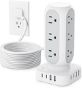 Flat Plug Power Strip Tower 10FT, 40W Total Fast Charging Station, Dual PD 20W USB-C Surge Protector with 12 AC Outlets and 8 USB Ports (4 USB C), Long Extension Cord for Home Office Dorm Room