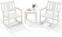 SERWALL 3 Piece Rocking Bistro Set, HDPE Outdoor Patio Table and Chairs, All Weather Outdoor Rocking Set for Backyard,Porch, Poolside, Balcony, and Garden- White