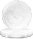 Vikko Dinner Plates, Set of 6 White Alabaster Plates, 11" Plate with Marbelized, Swirl Design, Elegant Glass Plate, Dishwasher Safe