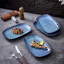 Handmade Ceramic Dinner Plates Set of 4, 11 Inch Porcelain Salad Plates with Lipped Edges, Rattan Lines Dinnerware Plates for Pasta, Salad and Steak, Microwave, Oven & Dishwasher Safe