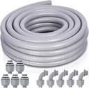Liquid-Tight Conduit and Connector Kit - 3/4 Inch 25 FT Non Metallic Liquid Tight Electrical Conduit with 5 Straight and 5 Angle Fittings