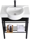 Ceramic Bathroom Vanity Sink, Free-Standing Console Pedestal, Laundry Tub Sinks, Wash Basin Station, Porcelain Vessel Basin Round with Metal Legs and Storage Shelf,for Home Bathroom ( Size : 65*41cm )