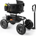 Outvita Garden Cart, Outdoor Rolling Garden Scooter W/Adjustable 360 Degree Swivel Seat, Extendable Handle, Tool Tray & Storage Basket, Gardening Stool for Planting(Black)