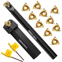 Metal Lathe Cutting Tools - 1/2" and 5/8" Threading Tool Holder Boring Bars with 10pcs Indexable Carbide Inserts 16IR 16ER for Turning Threading Boring Lathe Cutting