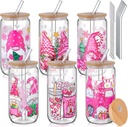 Uiifan 6 Pack Christmas Gnome Gifts for Women Teacher Appreciation Week Mom Gifts Glass Cups with Lids and Straws Thank You 16oz Drinking Drinkware Glasses Coffee Mug Femal Presents