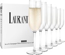 LAURANT Thick Crystal Clear Plastic Champagne Flutes Hand-Wash Reusable Indoor, Outdoor, Perfect for Parties, BBQs, Picnics, Pool Side, Camping, Holidays, Weddings (6.25 oz-Set of 6) Made in USA
