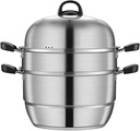 3-layer Steamer, 304 Stainless Steel Thickened Steamer/stockpot Food-grade Large Steamer Suitable for Induction Cooker Gas Stove(28cm)