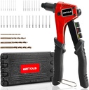 WETOLS Pop Rivet Gun Kit with 200 Blind Rivets, Upgraded Manual Single Hand Riveter with 4 Tool-Free Interchangeable Rivet Heads and 4 Drill Bits, Pop Rivet Tool Kit with Sturdy BMC Carrying Case