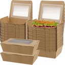 KEILEOHO 60 Pack Take Out Kraft Brown Boxes with Clear Window, 40oz Take Out Food Containers, Catering To Go Pastry Boxes, Disposable Paper Food Boxes for Pastries, Dessert