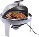 Round Buffet Server and Hot Pot Buffet Warmer with Stainless Steel Glass Lid and Built-in Lid Rack Electric and Alcohol Heated Stainless Steel Food Heater for Parties, Weddings, Banquet Events