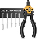 Rivet Gun, 1/4 Pop Rivet Gun Kit with 200 Blind Rivets, 5 Interchangeable Rivet Heads (3/32", 1/8", 5/32", 3/16", 1/4"), Heavy Duty Hand Riveter Tool for Metal, Gutter & Automotive