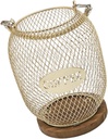 Coffee Pod Holder Storage Basket Rustic Modern with Wooden Base Accessories Large Capacity Container for Desktop Kitchen Room, Blue Gold, 13cmx17cm