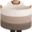 OIAHOMY Extra Large Storage Basket, 23" x 13" Woven Blanket Storage for Living Room, Round Laundry Basket for Pillow - Gradient Brown