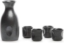 Pottery Sake Set, Retro Japanese Quaint Japanese,250ML 5 Piece Handmade Ceramic Wine Cup Pottery Sake Bottle and 4 Cups,Ideal for Japanese Sake (Black)