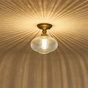 9.84 Inch Retro Gold Ceiling Light, Flush Mount Vintage Glass Shade Light Fixture with E26 Base, for Hallway Bedroom Bathroom Closet Lighting, Antique Brass Ceiling Light