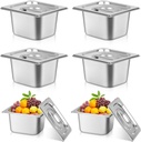 6 Pack Stainless Steam Hotel Pan with Lid, 1/6 Size 4 Inch Deep Steam Table Pans, Stackable Commercial Anti Jam Steam Tray Catering Food Storage Steel Pan for Hotel Restaurant Buffet Party Supplies
