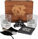 The Memory Company Licensed NCAA Wood Boxed Drinkware Gift Set - Includes 2 Premium Rock Glasses, Cooling Cubes, Tongs, and Coasters, University of North Carolina at Chapel Hill