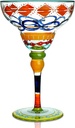 YY Hand Painted Margarita Glass - Moroccan Collection - Hand Painted Glassware by Artists - Unique and Decorative Margarita Glasses, Kitchen Table Décor (Geometric)