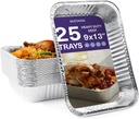 MATANA 9x13 Aluminum Pans Foil Trays (25 Pack) Disposable Baking Tin Foil Pan, Half Size Deep Steam Table Pan, Aluminum Tray, Great for Oven Roasting, Chafing, Heating, Serving Food, Parties
