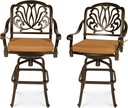 VIVIJASON 2-Piece Patio Swivel Bar Stools, All-Weather Cast Aluminum Bar Height Bistro Chairs with Seat Cushion, Outdoor Furniture Bar Dining Chair Set for Deck, Lawn, Garden, Backyard, Antique Bronze