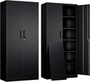 Yizosh Metal Garage Storage Cabinet with 2 Doors and 5 Adjustable Shelves - 71" Steel Lockable File Cabinet,Locking Tool Cabinets for Office,Home,Garage,Gym,School (Black)