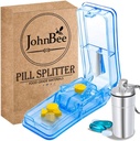 JohnBee Pill Cutter | Best Pill Cutter for Small or Large Pills | Designed in The USA| Cuts Vitamins | Includes Keychain Pill Holder (Blue)